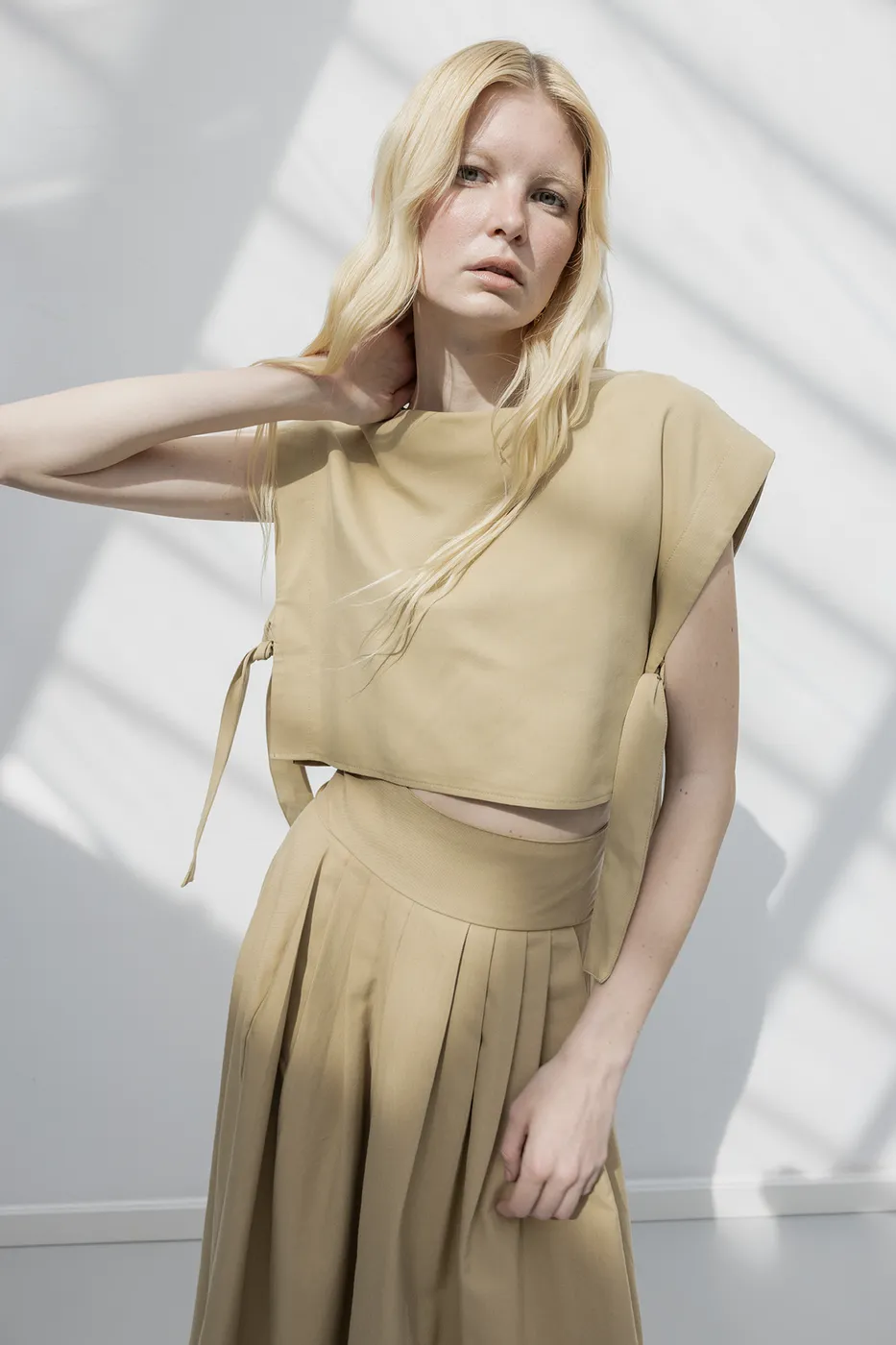 Bayan Camel %100 Tencel Yan Bağlama Detaylı  Bluz