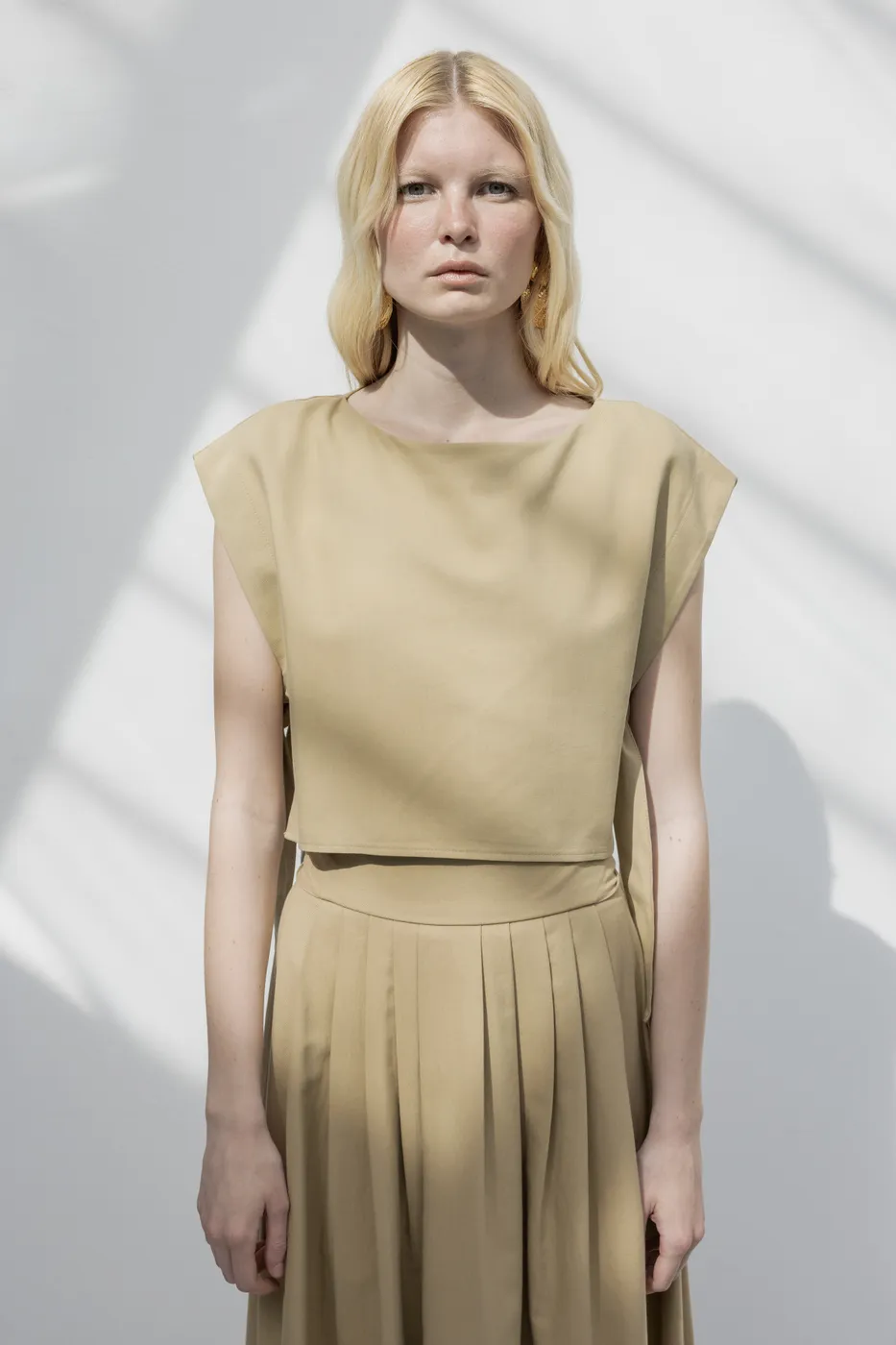 Bayan Camel %100 Tencel Yan Bağlama Detaylı  Bluz