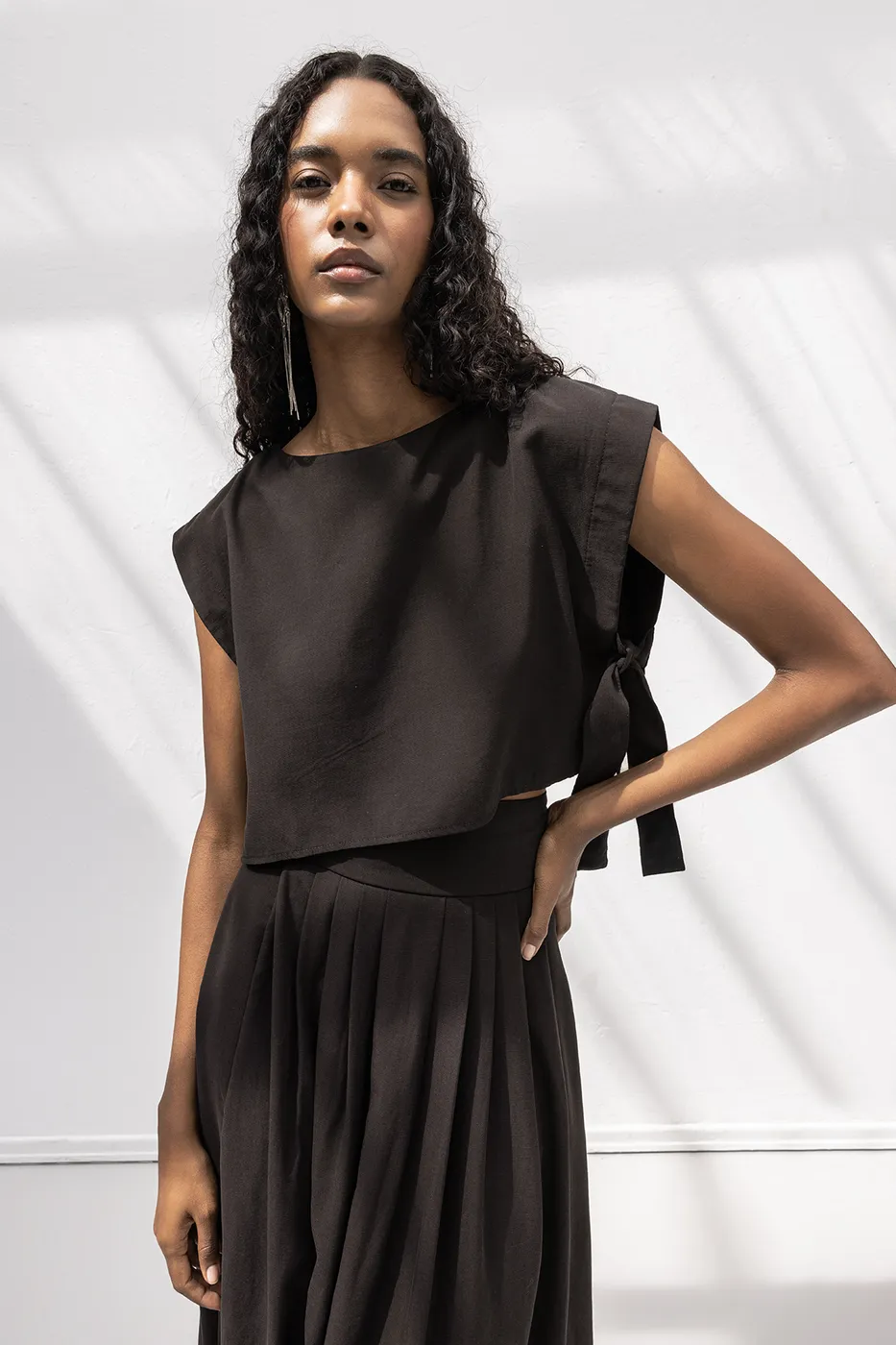 Bayan Kahverengi %100 Tencel Yan Bağlama Detaylı  Bluz