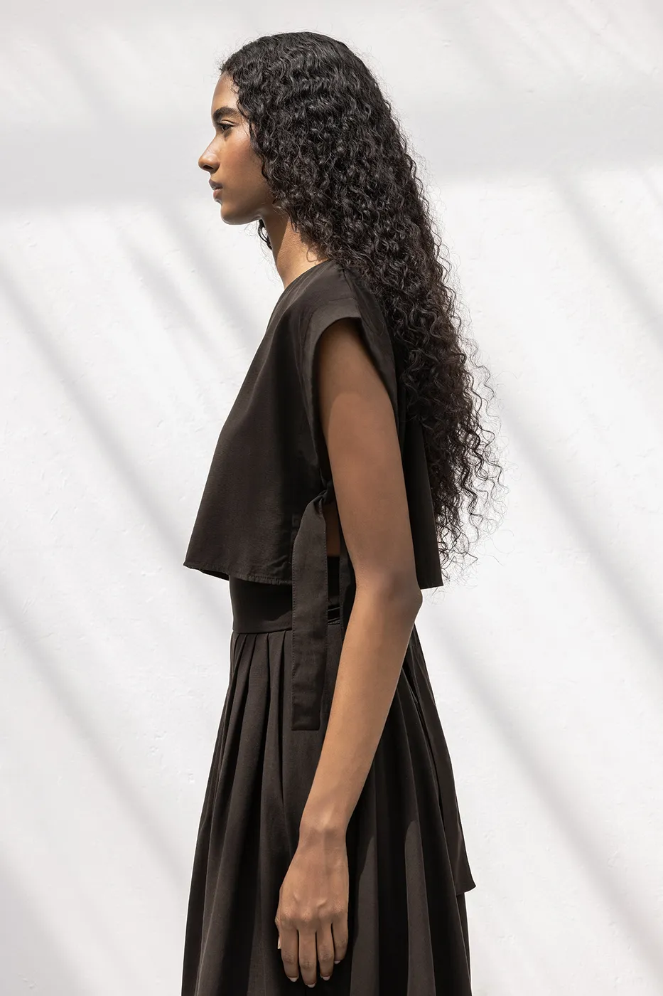 Bayan Kahverengi %100 Tencel Yan Bağlama Detaylı  Bluz