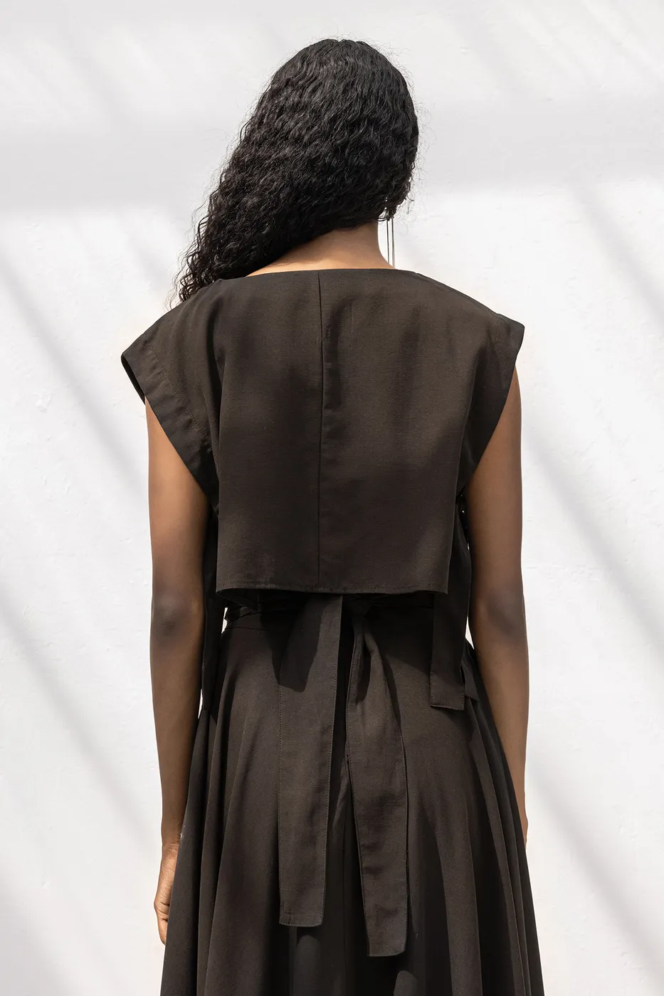 Bayan Kahverengi %100 Tencel Yan Bağlama Detaylı  Bluz