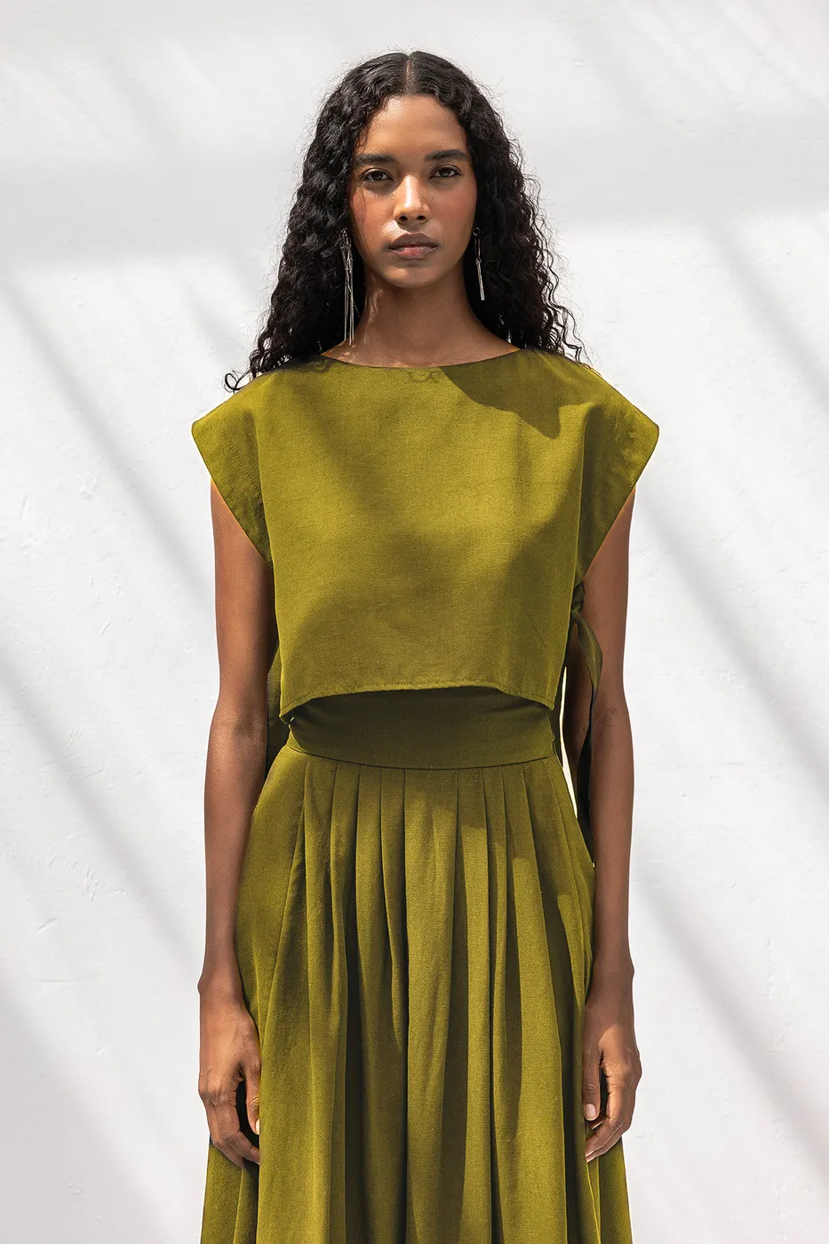 Bayan Yeşil %100 Tencel Yan Bağlama Detaylı  Bluz