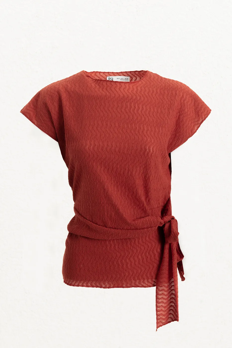 Bayan Kiremit Dokulu Düşük Kollu Bluz