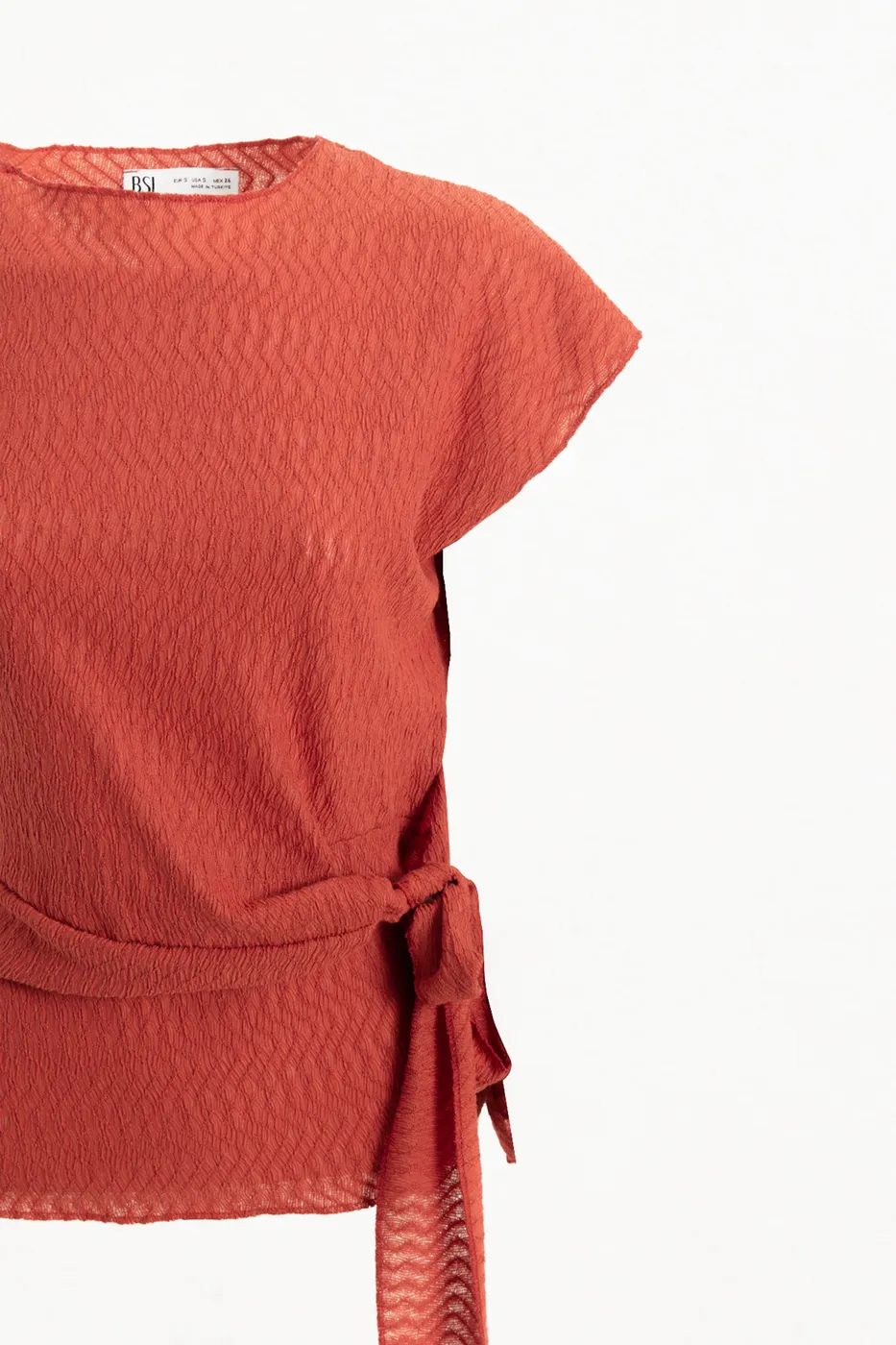 Bayan Kiremit Dokulu Düşük Kollu Bluz