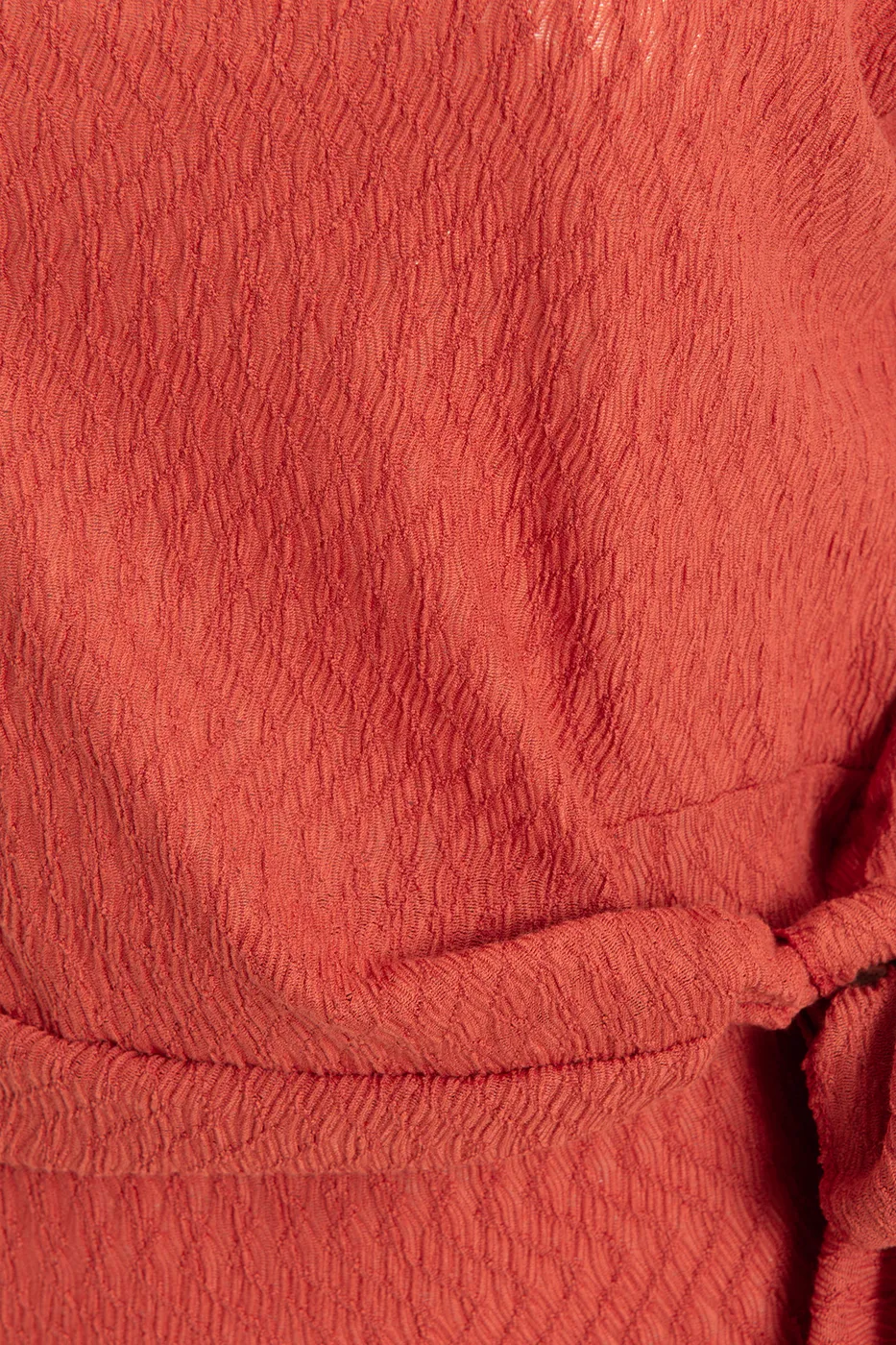 Bayan Kiremit Dokulu Düşük Kollu Bluz