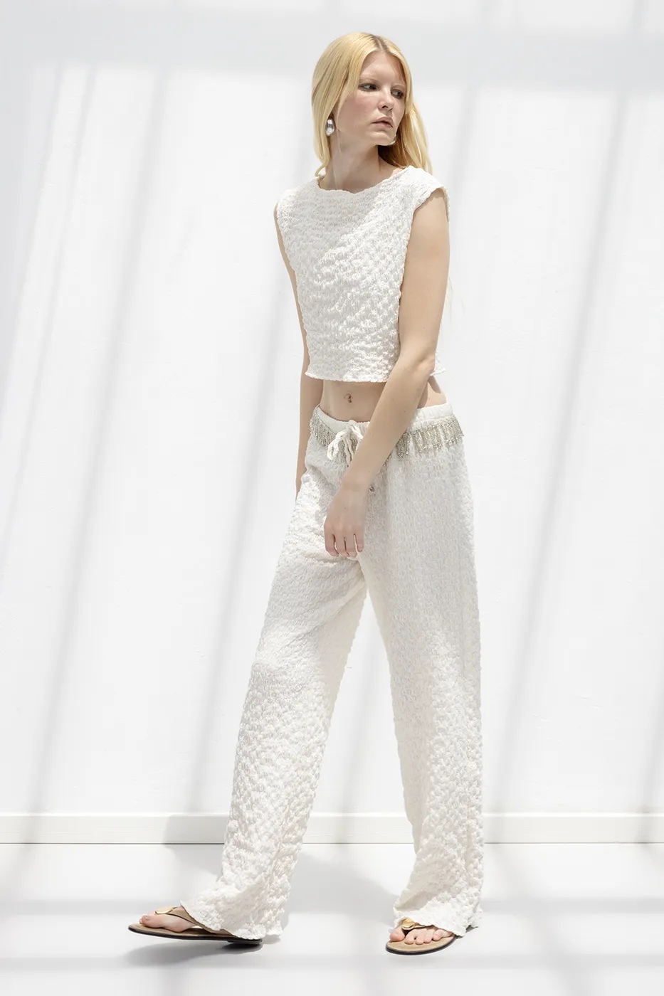 Bayan Taş Dokulu Bol Pantolon