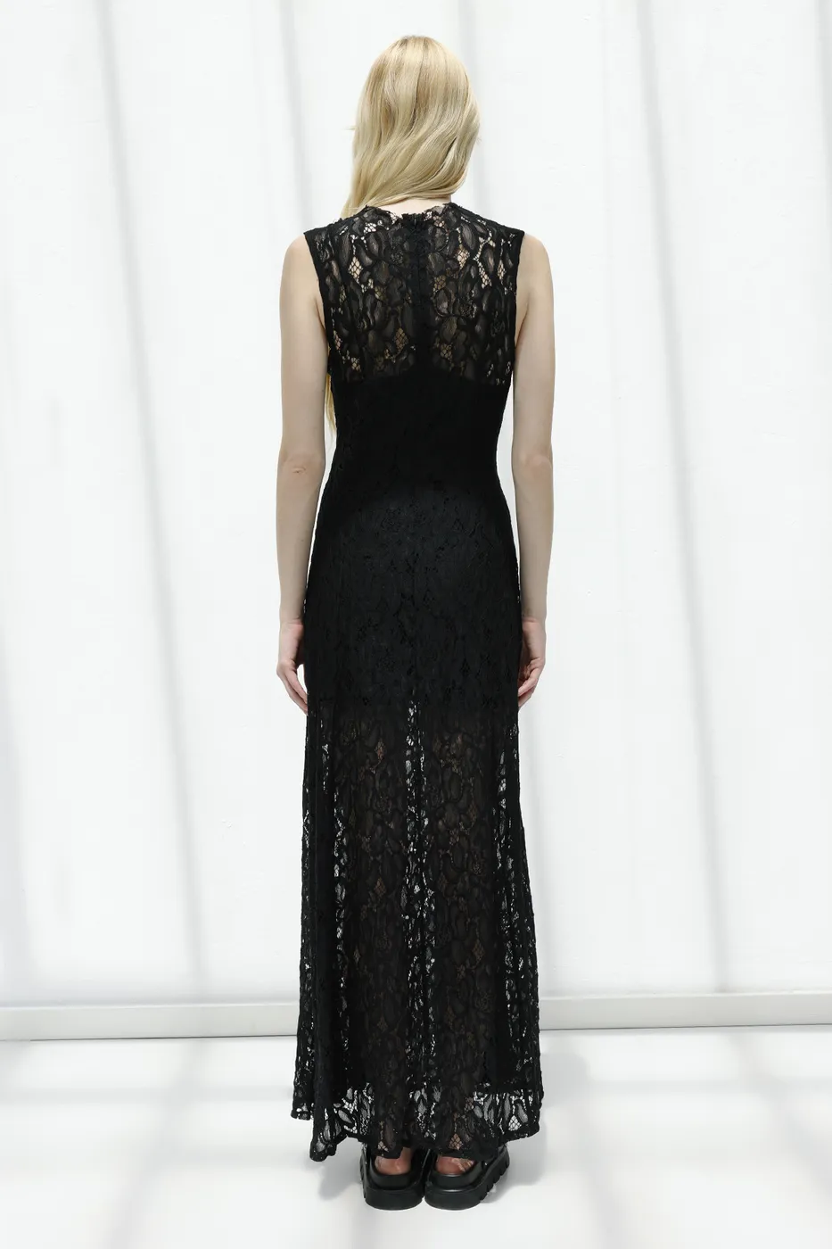 Bayan Siyah Dantel Maksi Elbise