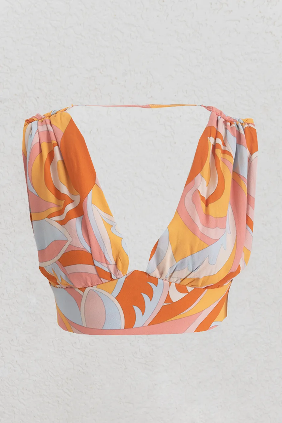 Bayan Oranj Keten Karışımlı  Derin Yaka Detaylı Bustiyer