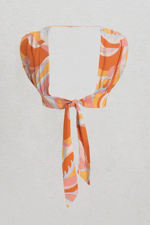 Bayan Oranj Keten Karışımlı  Derin Yaka Detaylı Bustiyer - BSL