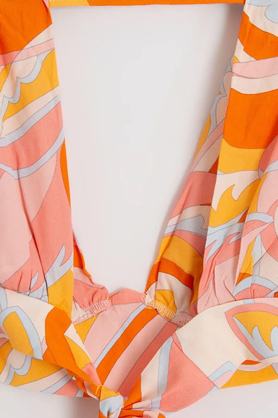 Bayan Oranj Keten Karışımlı Derin Yaka Detaylı Büstiyer