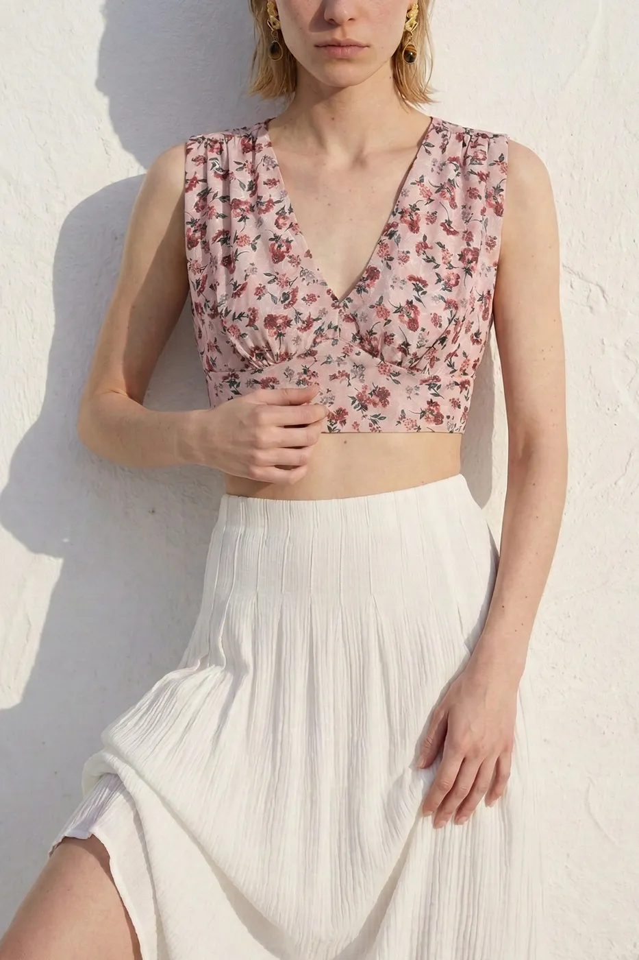 Bayan Pudra Keten Karışımlı Derin Yaka Detaylı Büstiyer