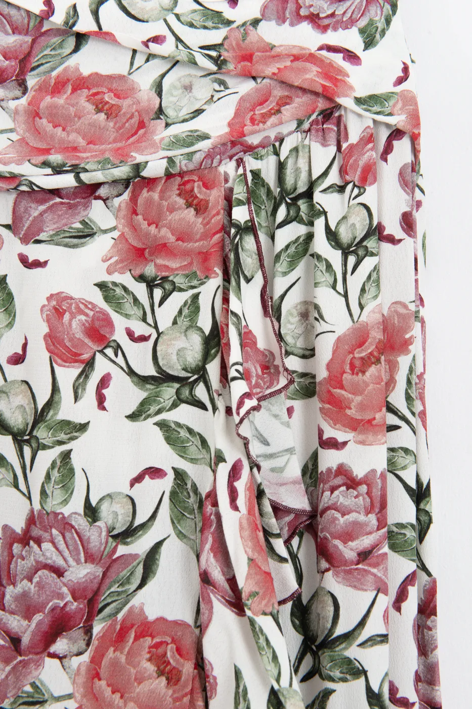 Bayan Ekru Keten Karışımlı Fırfırlı Asimetrik Midi Etek