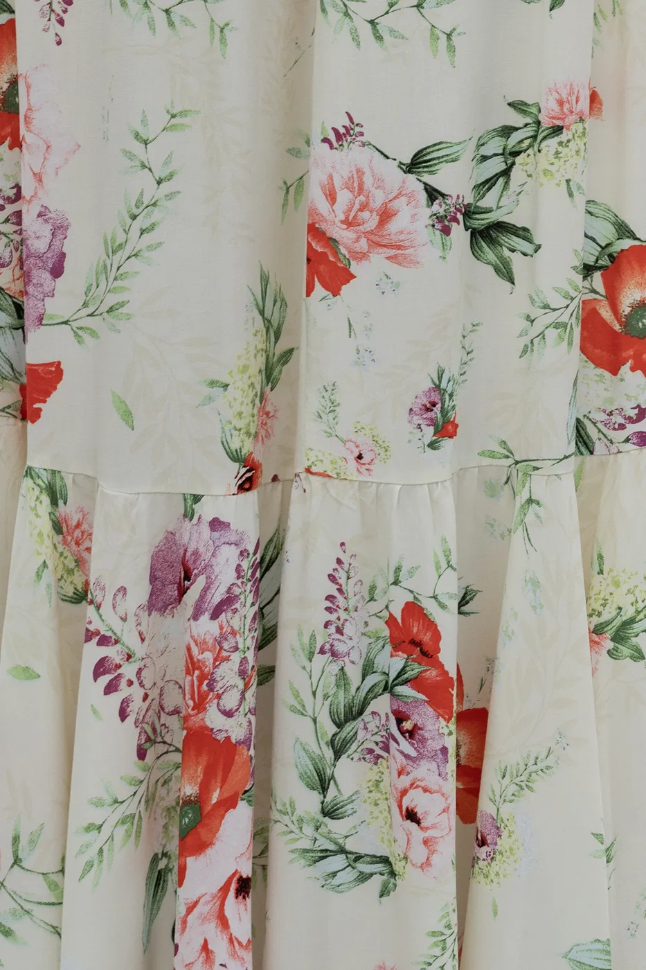 Bayan Ekru Keten Karışımlı Fırfırlı Asimetrik Midi Etek