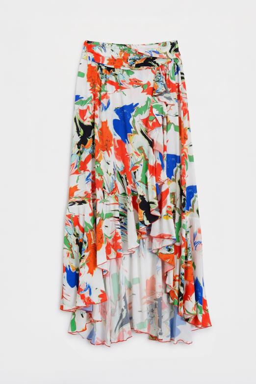 Keten Karışımlı Fırfırlı Asimetrik Midi Etek