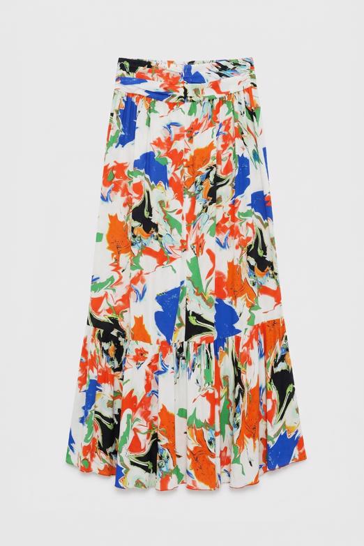 Keten Karışımlı Fırfırlı Asimetrik Midi Etek