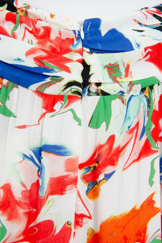 Bayan Multı Keten Karışımlı Fırfırlı Asimetrik Midi Etek - BSL