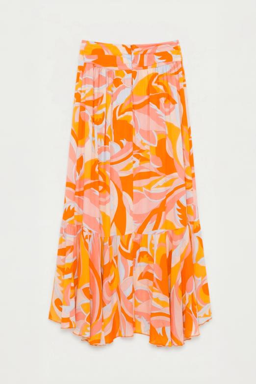 Keten Karışımlı Fırfırlı Asimetrik Midi Etek