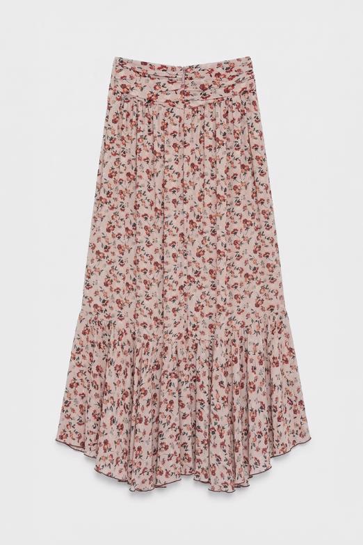 Keten Karışımlı Fırfırlı Asimetrik Midi Etek