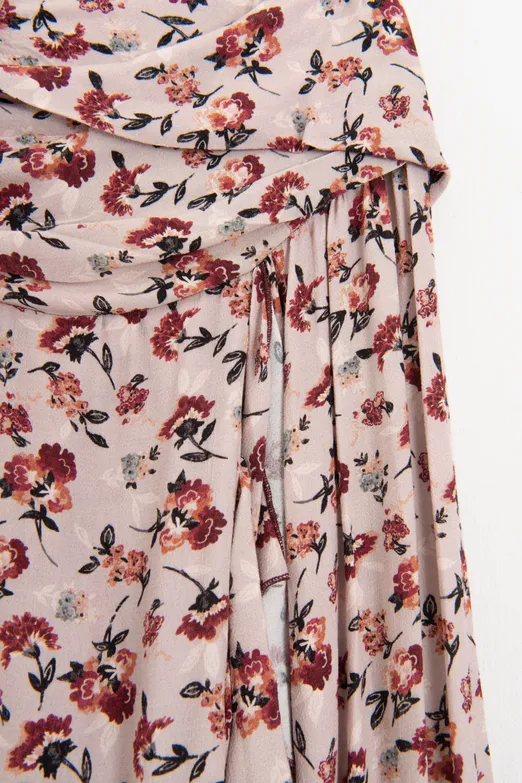 Bayan Pudra Keten Karışımlı Fırfırlı Asimetrik Midi Etek - BSL