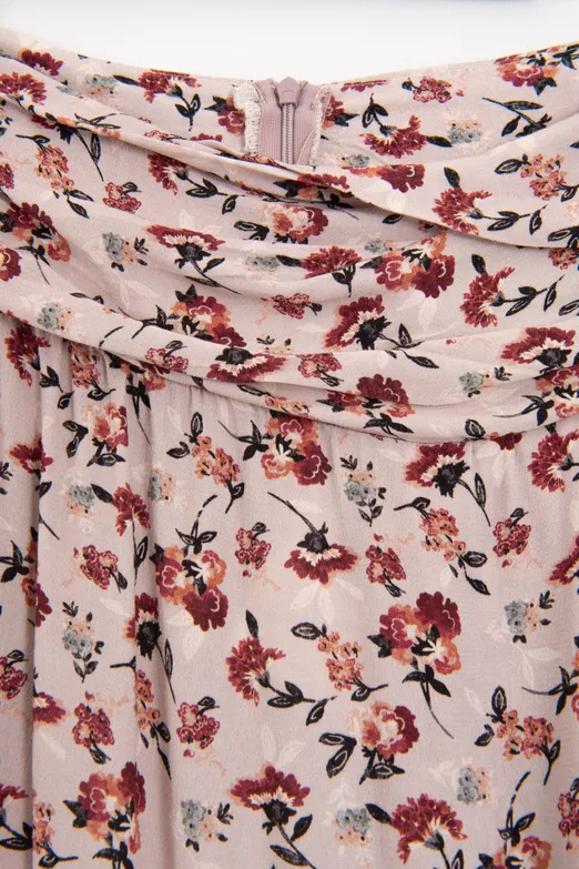 Bayan Pudra Keten Karışımlı Fırfırlı Asimetrik Midi Etek - BSL