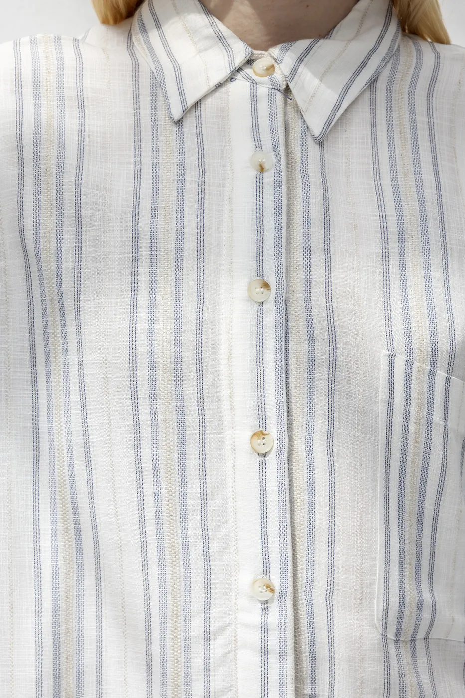 Bayan Ekru Keten Karışımlı Oversıze Gömlek