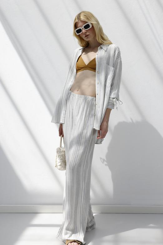 Bayan  Keten Karışımlı Bol Pantolon