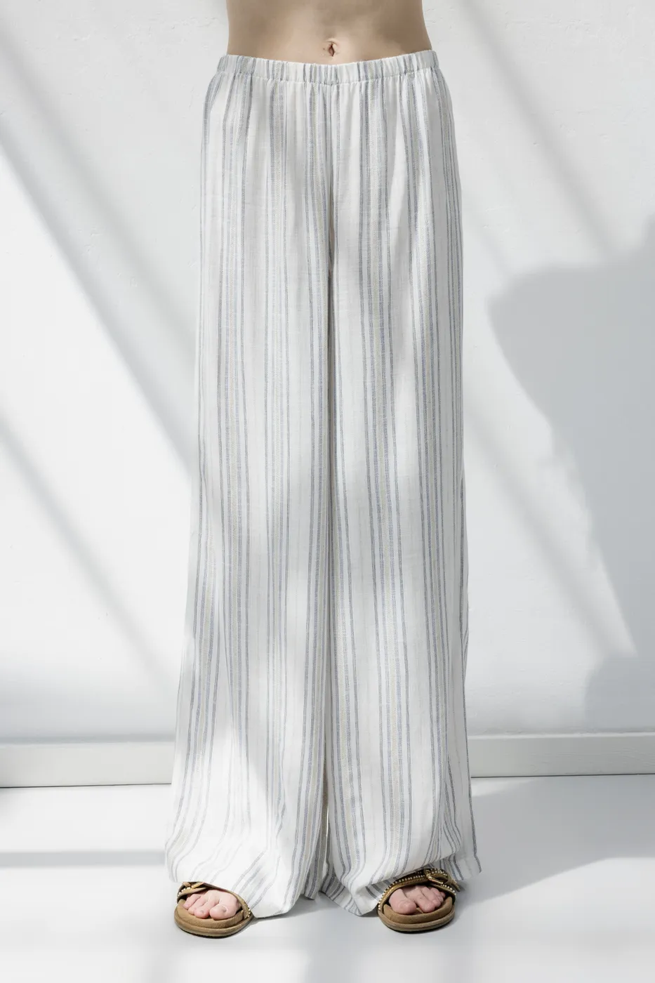 Bayan Ekru Keten Karışımlı Bol Pantolon