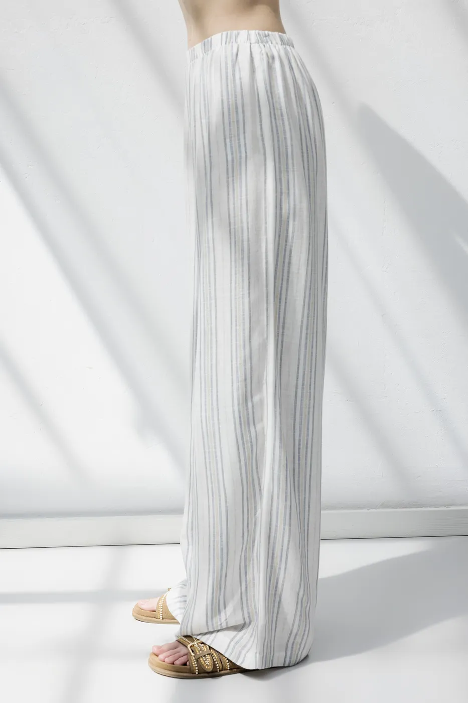 Bayan Ekru Keten Karışımlı Bol Pantolon