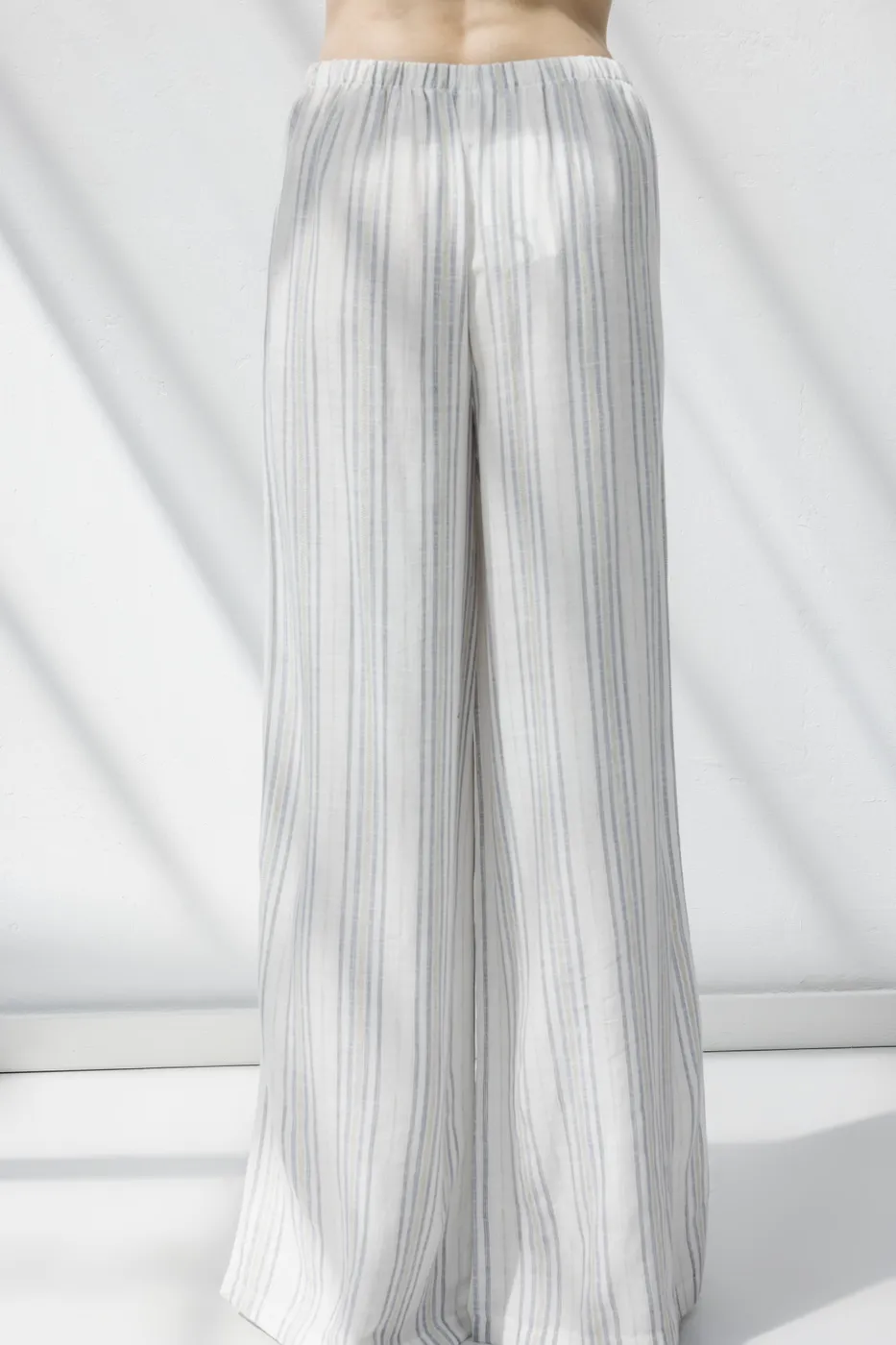 Bayan Ekru Keten Karışımlı Bol Pantolon