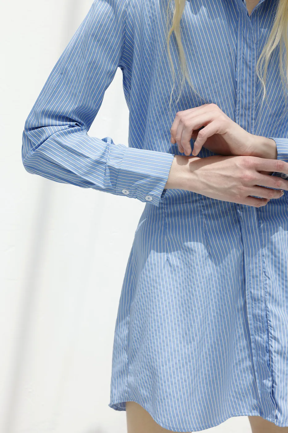 Bayan Mavi Volanlı Etek Detaylı Gömlek Elbise