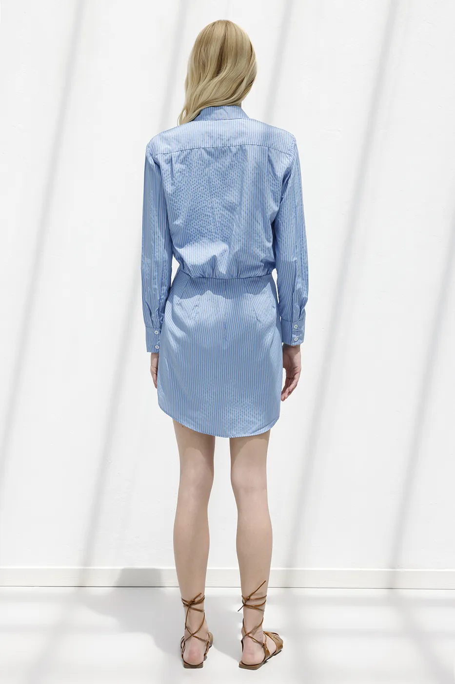 Bayan Mavi Volanlı Etek Detaylı Gömlek Elbise