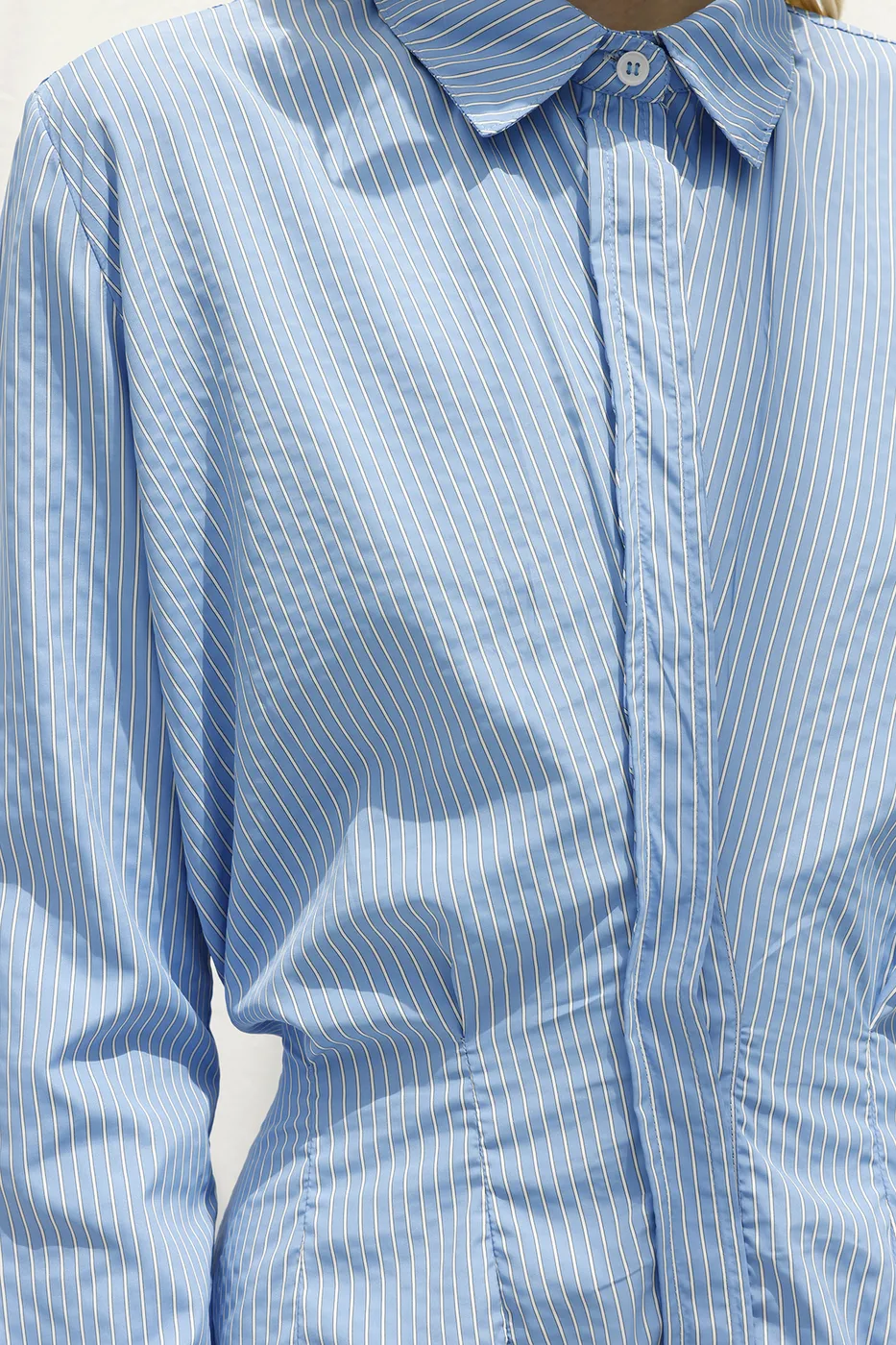 Bayan Mavi Volanlı Etek Detaylı Gömlek Elbise