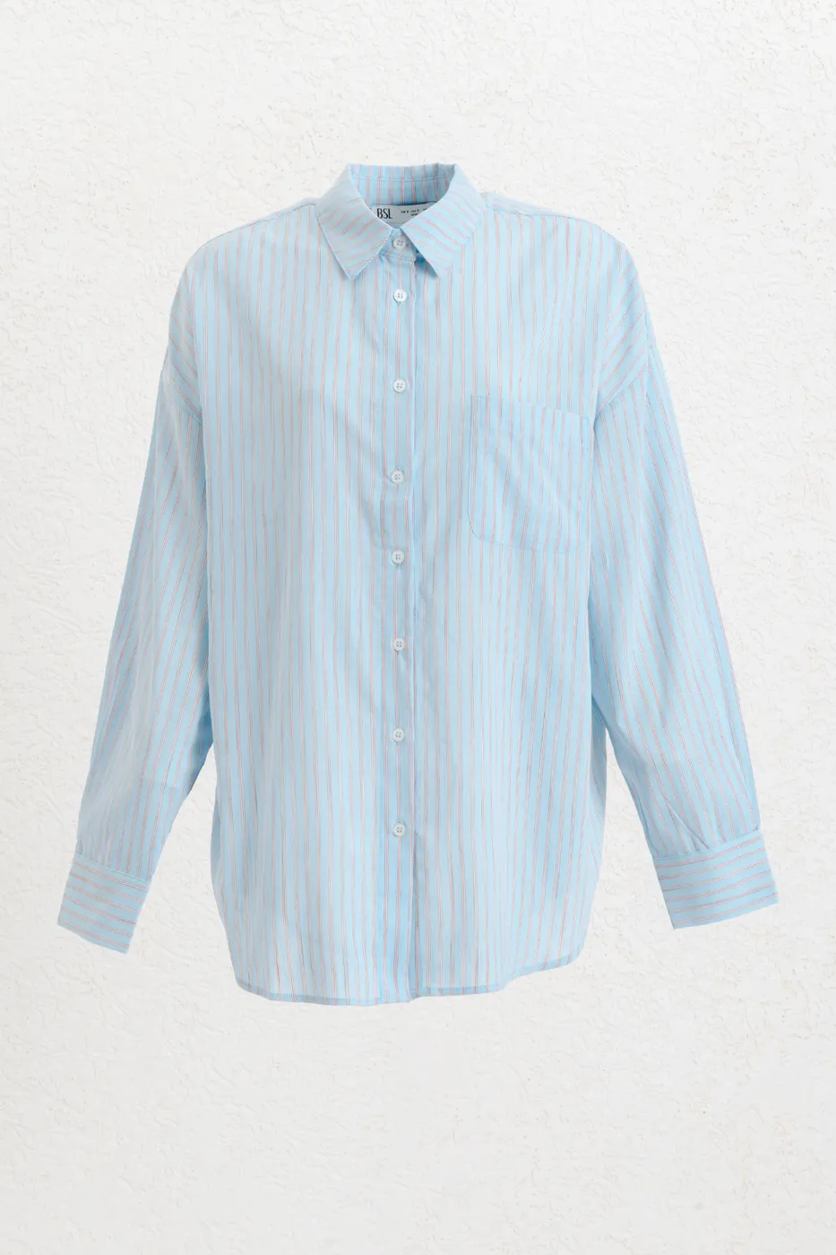 Bayan Mavi Çizgili Oversize Gömlek