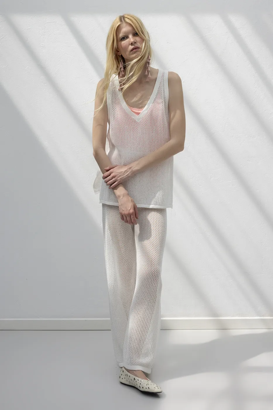 Bayan Beyaz File Örgü Pantolon