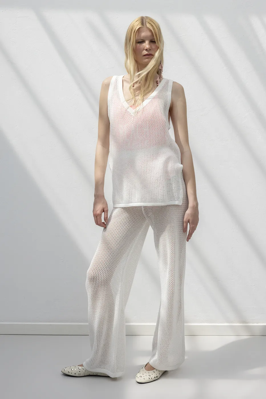 Bayan Beyaz File Örgü Pantolon