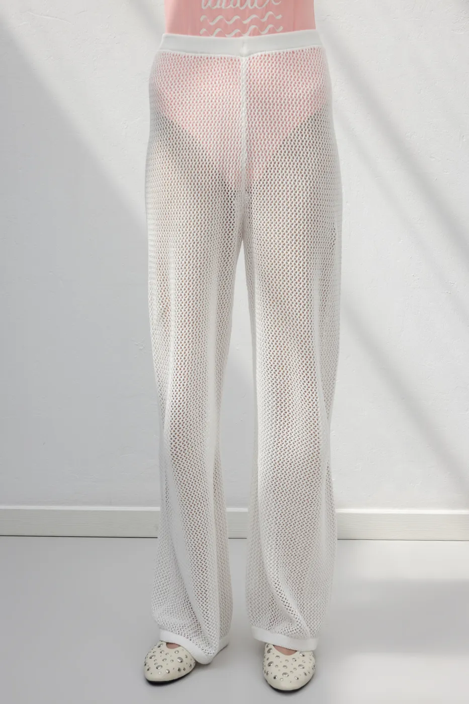 Bayan Beyaz File Örgü Pantolon