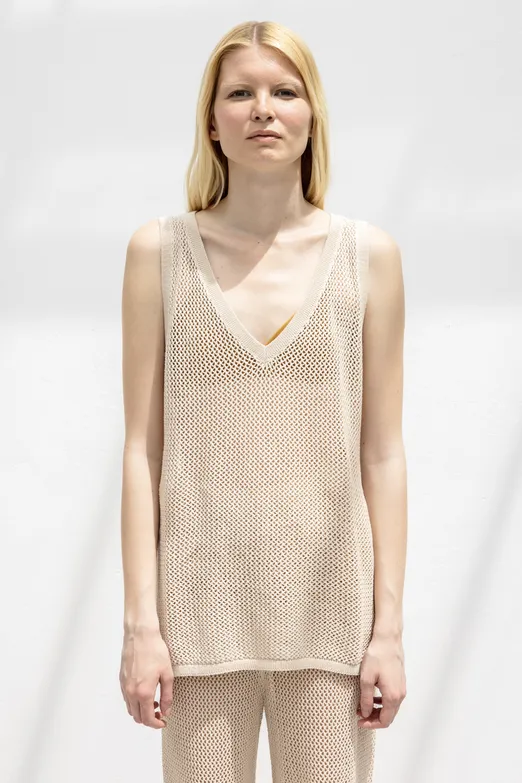 Bayan Bej File Örgü Bluz - BSL