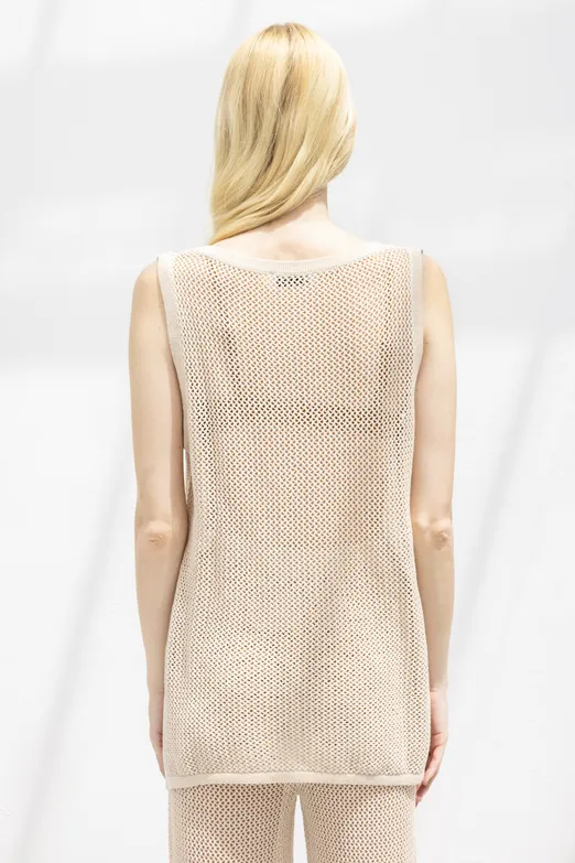 Bayan Bej File Örgü Bluz - BSL