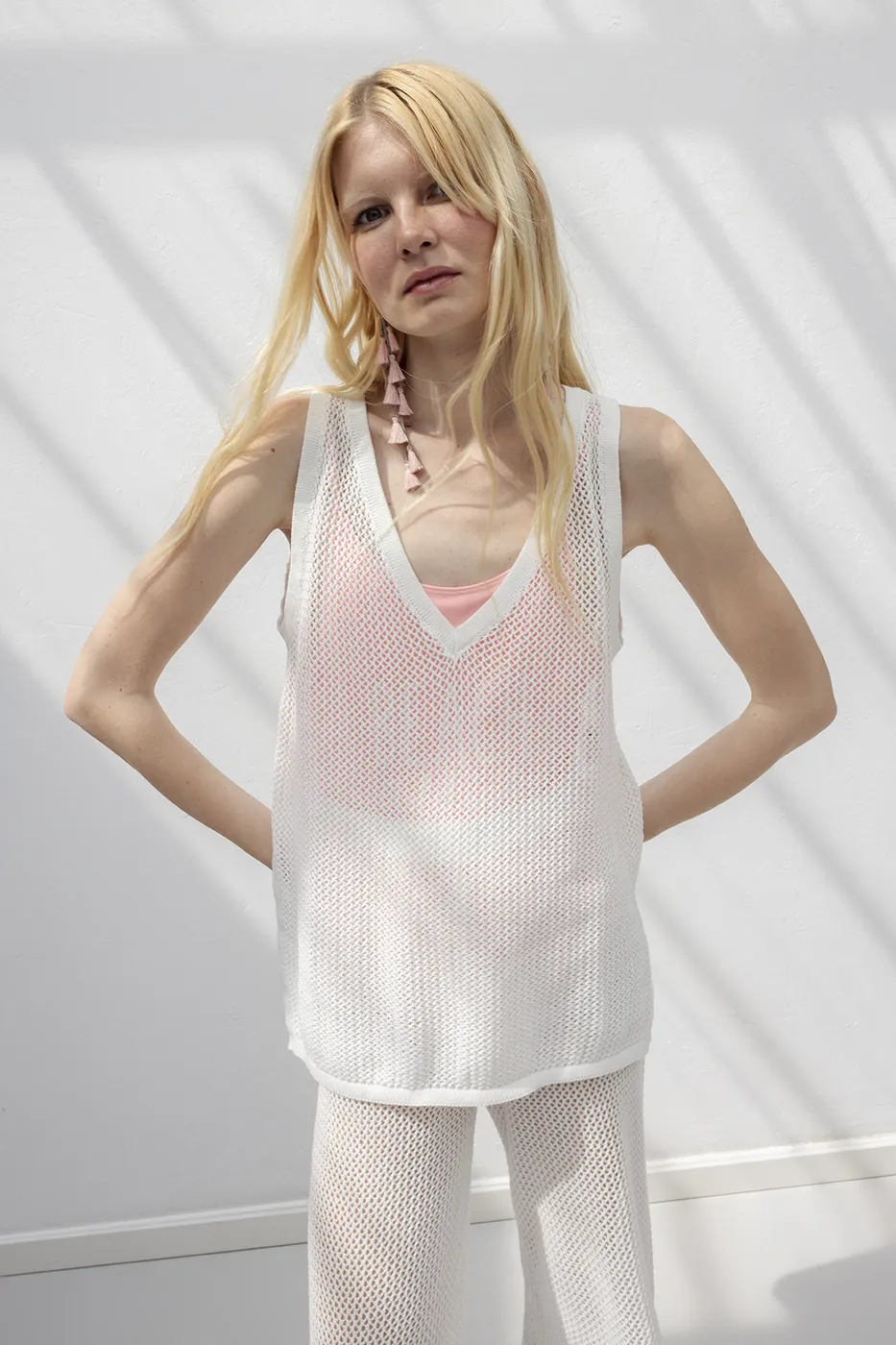 Bayan Beyaz File Örgü Bluz