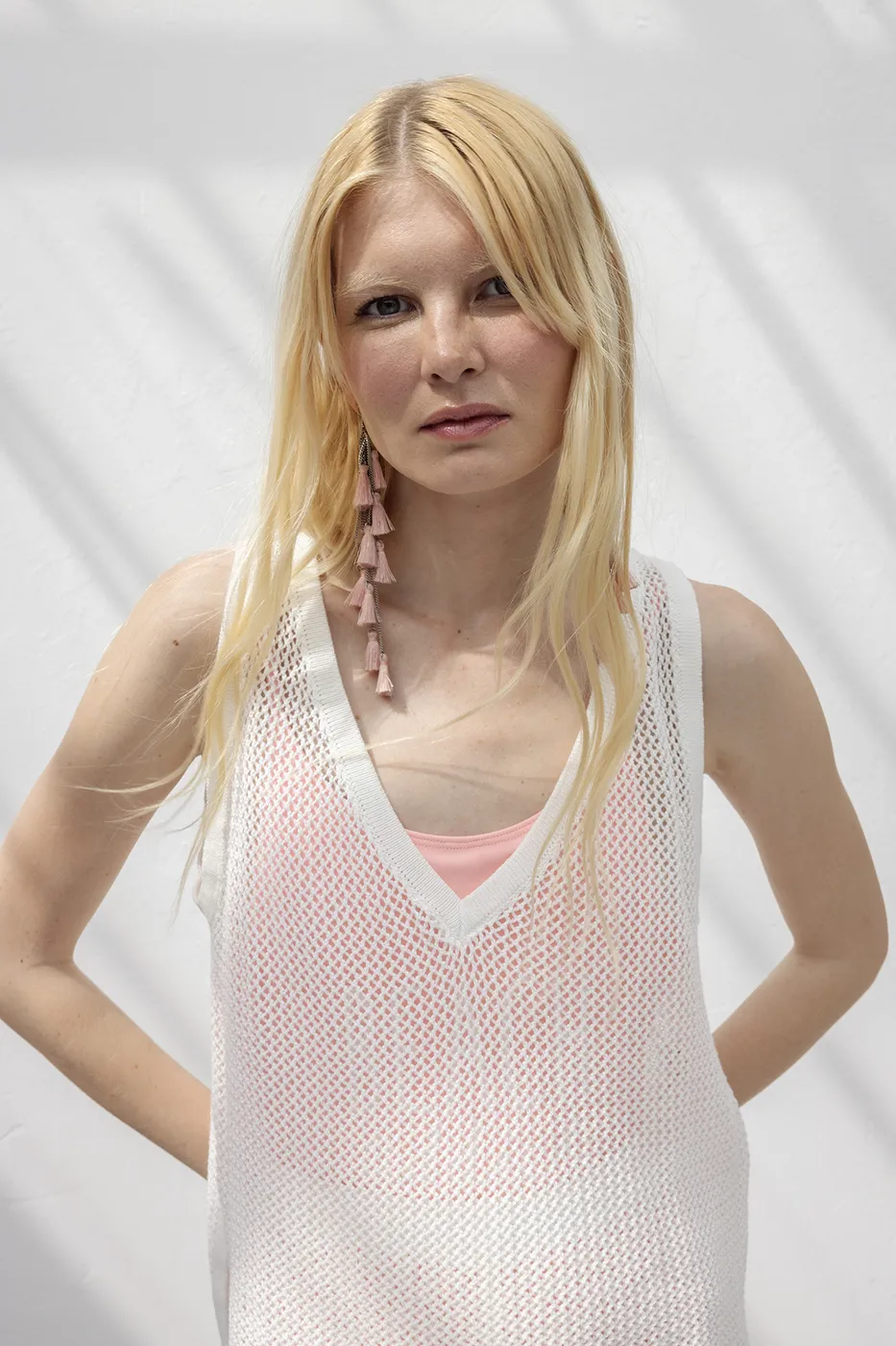 Bayan Beyaz File Örgü Bluz