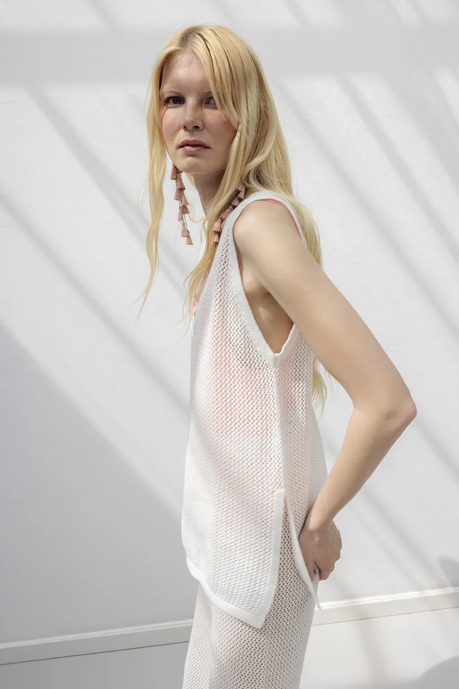 Bayan Beyaz File Örgü Bluz