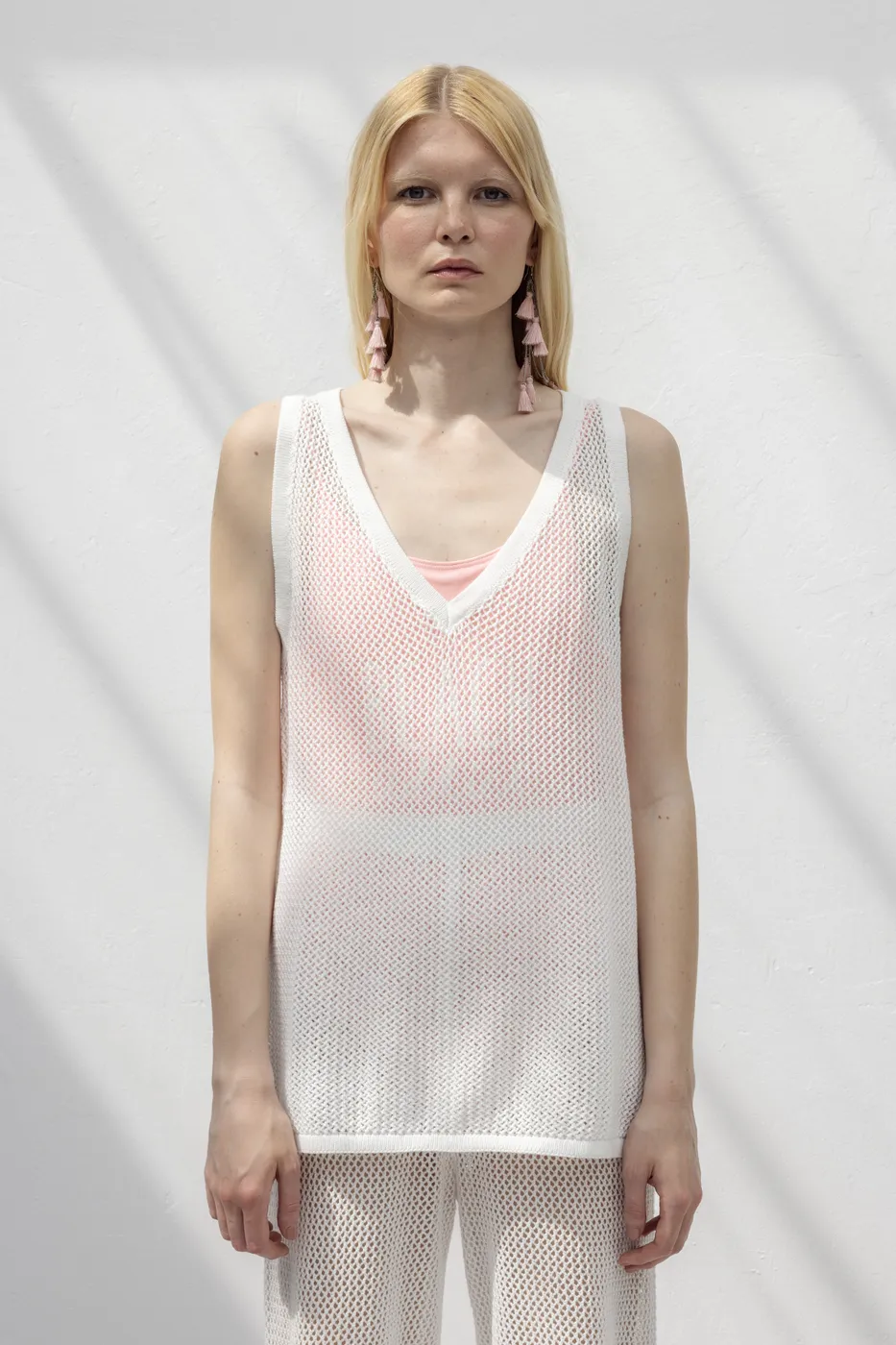 Bayan Beyaz File Örgü Bluz