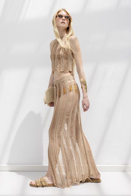 Bayan  Örme File Maksi Plaj Eteği