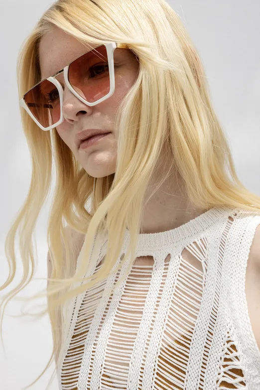 Bayan Beyaz Örme File Crop Plaj Bluz - BSL