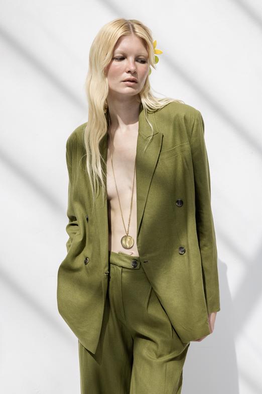 Bayan  Kruvaze Keten Blazer Ceket