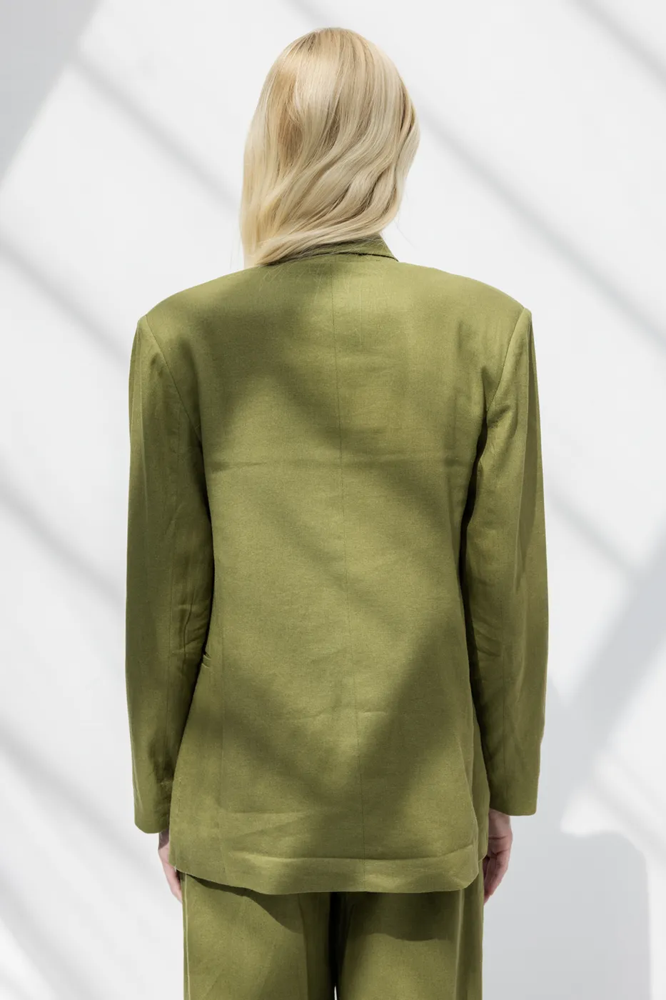 Bayan Yeşil Kruvaze Keten Blazer Ceket