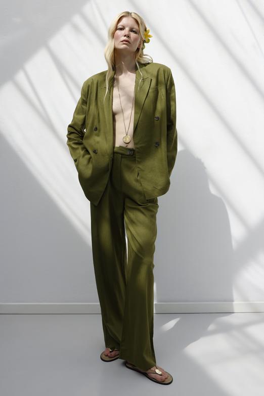 Bayan  Keten Pileli Bol Pantolon