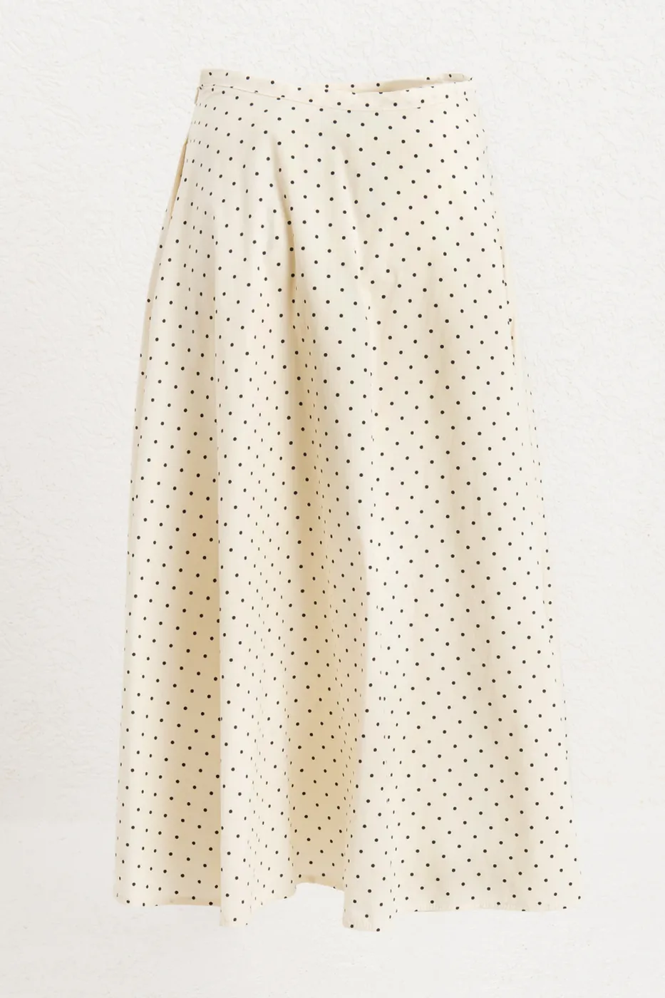 Bayan Krem Puantiyeli Midi Kloş Etek