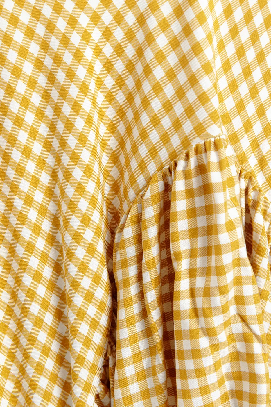 Bayan Sarı Piti Kareli Asimetrik Fırfırlı  Midi Etek