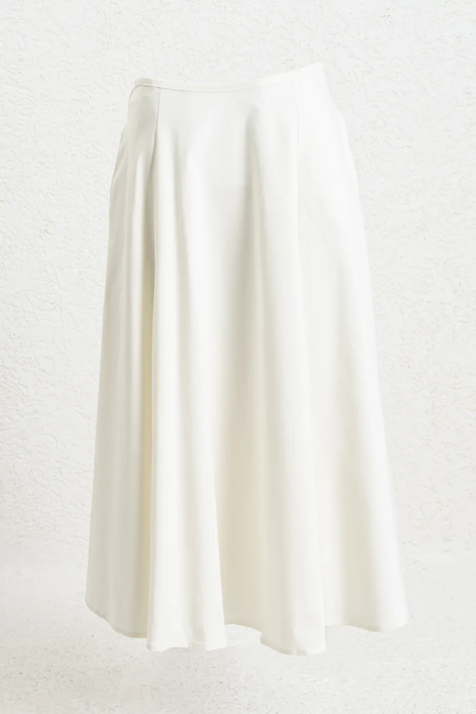 Bayan Beyaz Cep Detaylı Midi Kloş Etek